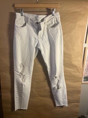 J Brand White Ripped Ankle Crop Jeans